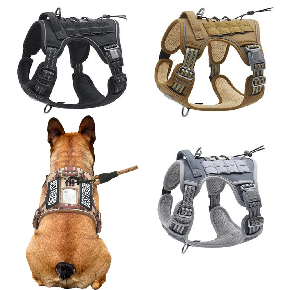 Arnés táctico reflectante para perros, chaleco de servicio, equipo de entrenamiento y trabajo para perros medianos y grandes con correa ajustable para el pecho