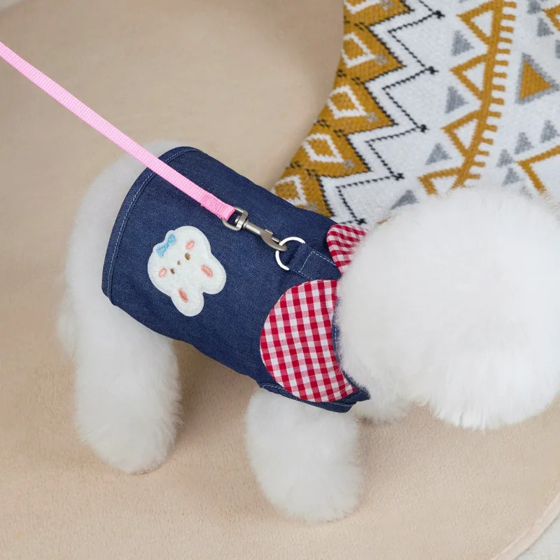 Ropa de primavera para mascotas, chaleco trasero en el pecho para perros pequeños, gato de peluche, ropa vaquera fina para parejas, vestidos para perros pequeños - imagen 4