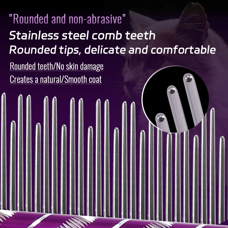 Fenice-peine de aseo profesional para gatos, peines para mascotas, cepillo cónico de acero inoxidable, alfileres para el cuidado del cabello de gatos - imagen 4
