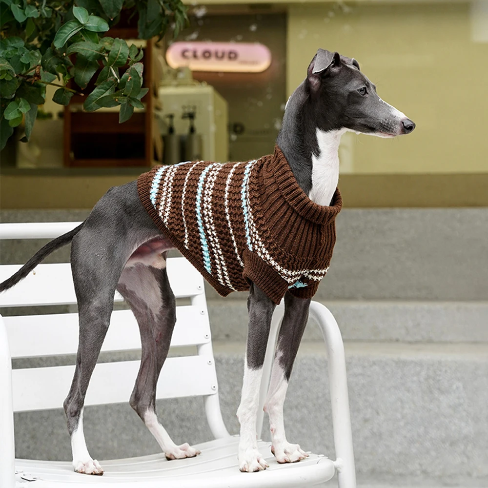 Suéter tejido a mano para galgo italiano en otoño, abrigo a rayas suaves para Whippet pequeño, ropa de descanso cálida y oscura para perros - imagen 2