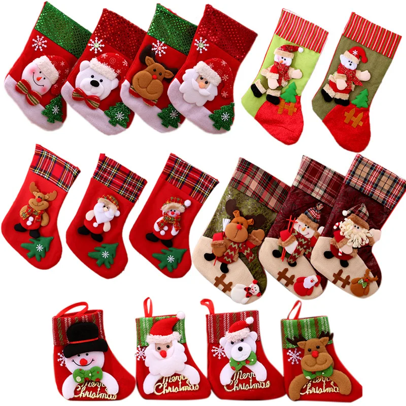 Calcetines navideños de Año Nuevo, bolsas de regalo de muñeco de nieve y oso de alce para regalos de fiesta en casa, adornos colgantes de árbol de Navidad para chimenea, decoración del hogar - imagen 2