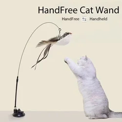 Juguete varita interactiva con ventosa y plumas para gatos
