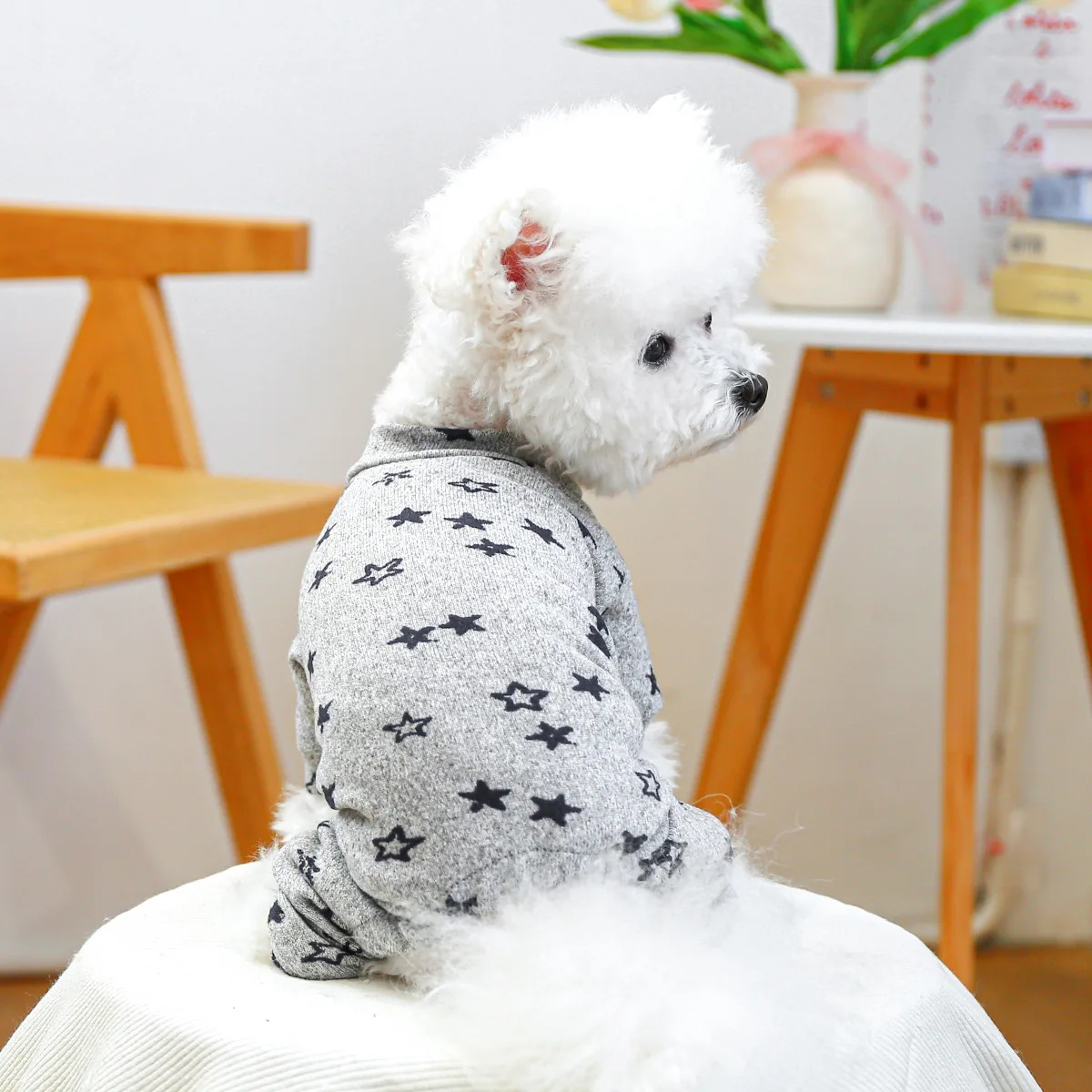 Mono de estrella de primavera para mascotas, pantalones de cuatro patas para perros, ropa para el hogar con estrella gris, camisa Base, ropa para cachorros, pijamas para perros