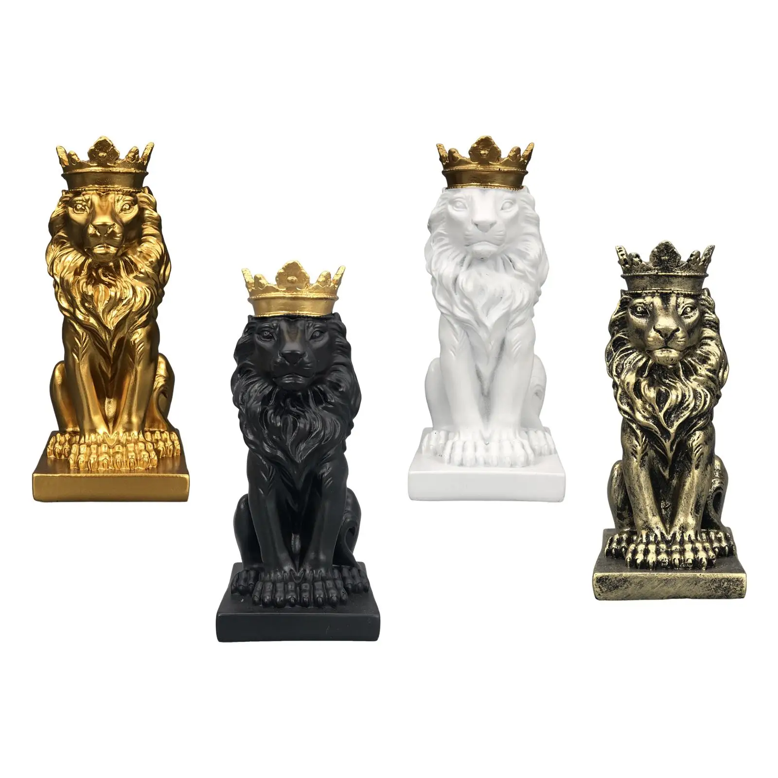 Lion with Crown Figurine Tabletop Ornament Handicraft Height 14.5cm Handmade Craft for Home Office Lightweight Multifunctional