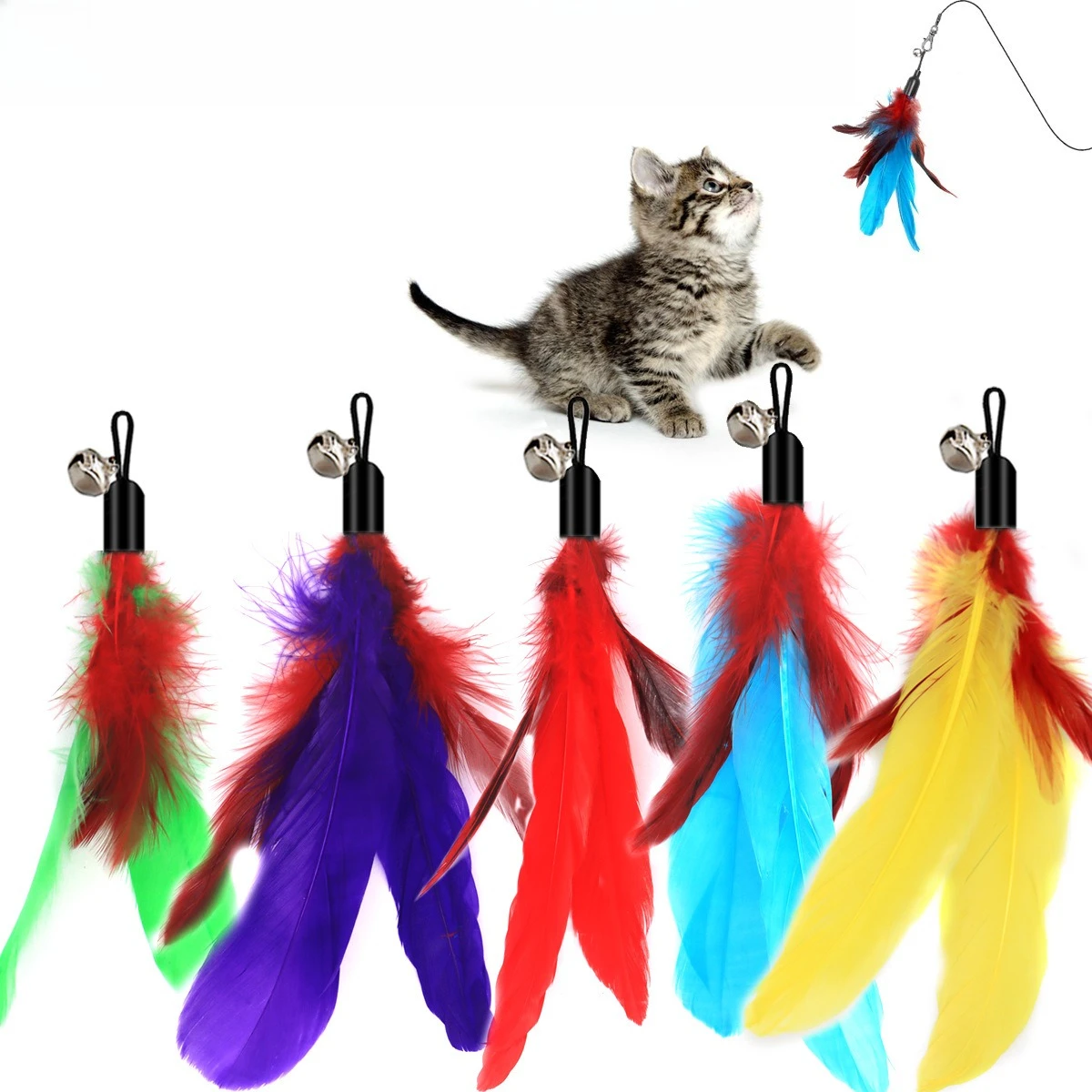 Cabezales de repuesto para juguetes con varita para gatos, paquete de 6 recambios de plumas para juego interactivo de gatitos, accesorios para cañas de pescar DIY - imagen 2