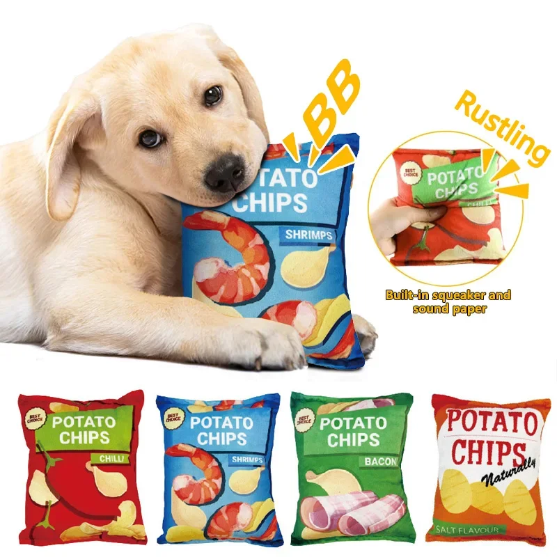 Divertidos juguetes para perros, patatas fritas, mascotas rellenas de felpa, juguete para masticar chirriante, juguetes de papel con sonido resistente a mordeduras para mascotas pequeñas y medianas, suministros