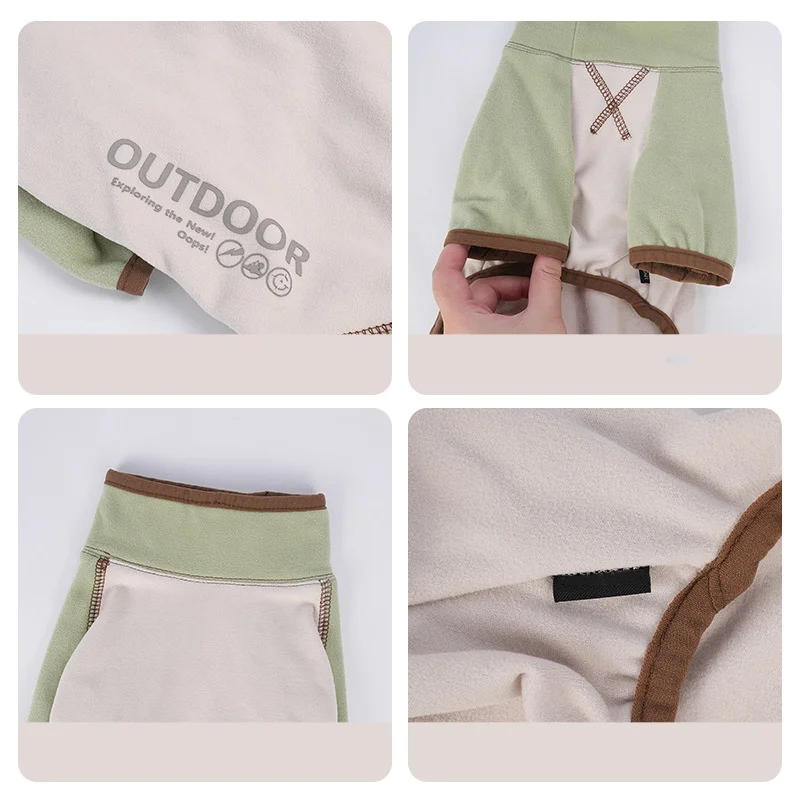 Ropa para perros Polar verde Abrigo de 4 patas para Schnauzer Sudadera elástica de manga larga cálida para pijama de bloques de color - imagen 4