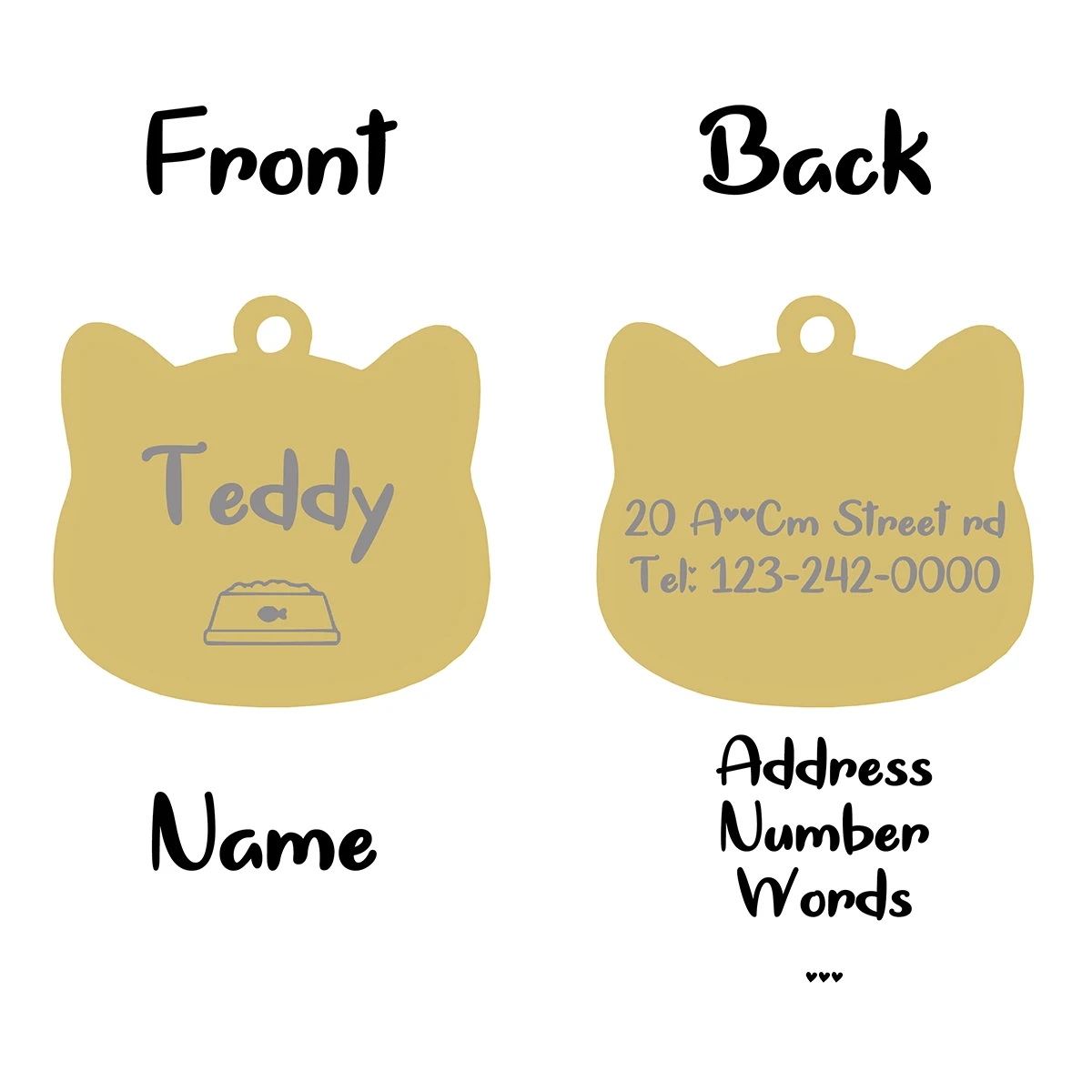  Etiqueta de nombre de gato de acero inoxidable, identificación personalizada, colgante bonito para mascota, llavero grabado, accesorios, placa de identificación personalizada - imagen 2