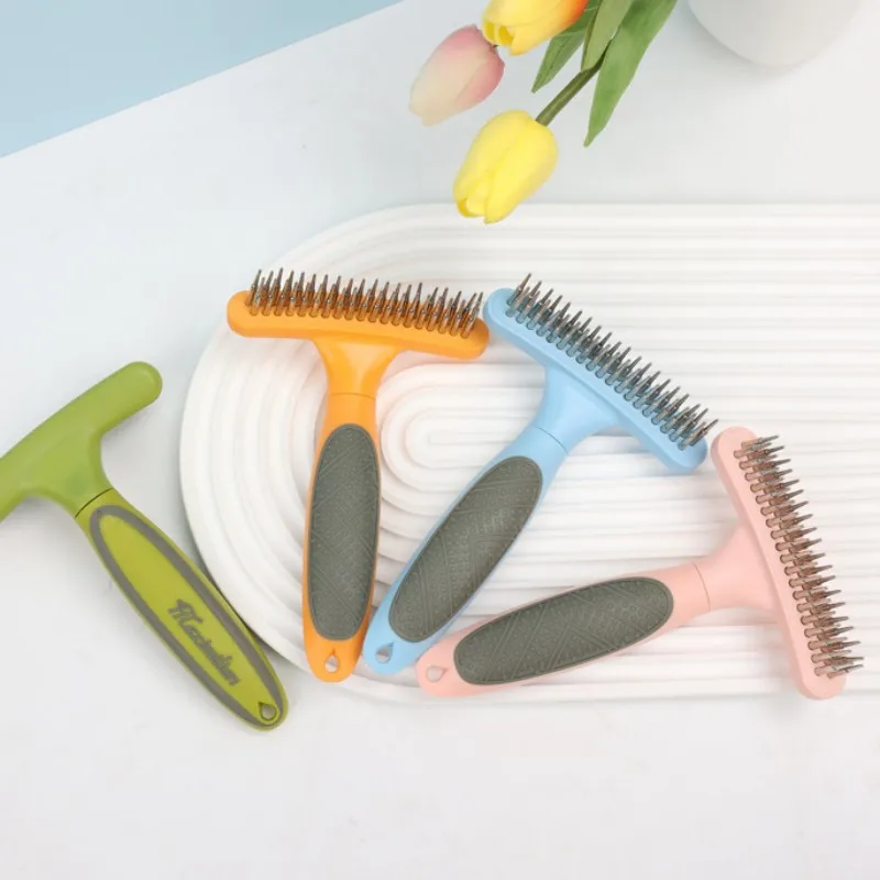 Cepillo de acero inoxidable para perros, peine de doble diente, peine para perros, nudo de pelo, cepillo de aseo limpio para mascotas, removedor de pelo para perros, suministros para mascotas - imagen 5