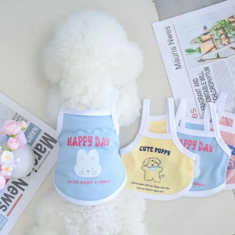 Ropa azul de verano para perros, sudadera fina con estampado bonito y elegante de Color macarrón, camisola, chaleco para ropa para cachorros de peluche - imagen 5