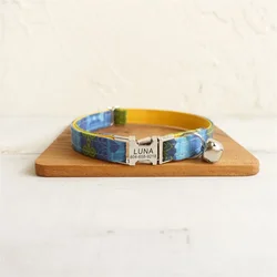 Collar gato personalizado con grabado gratis y correa azul a juego
