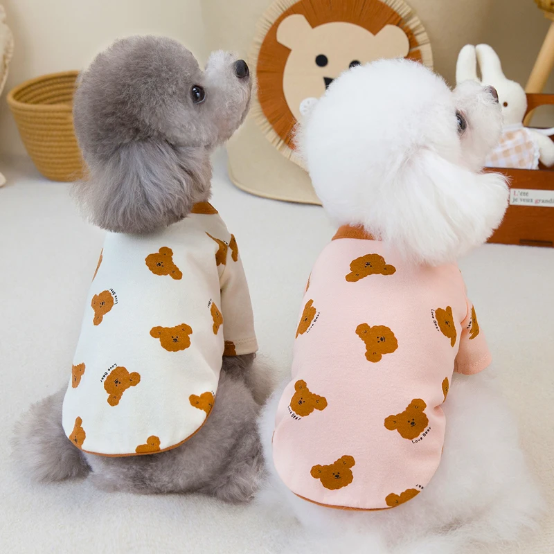 Ropa encantadora para perros, camisa con estampado de oso para perros pequeños, Bulldog Francés de York, sudadera con capucha para cachorros de gato rosa, Beige, amarillo y azul XL - imagen 4