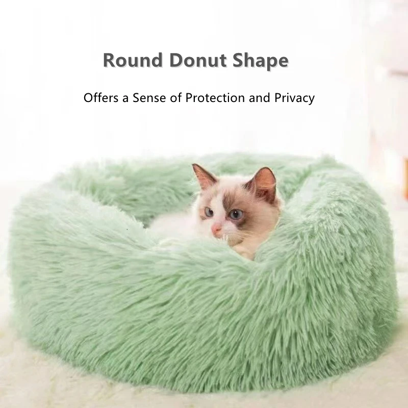 Camas suaves y largas de felpa para gatos, cama cálida de piel sintética para perros, cama redonda de Donut cómoda para dormir, lavable para perros pequeños y medianos