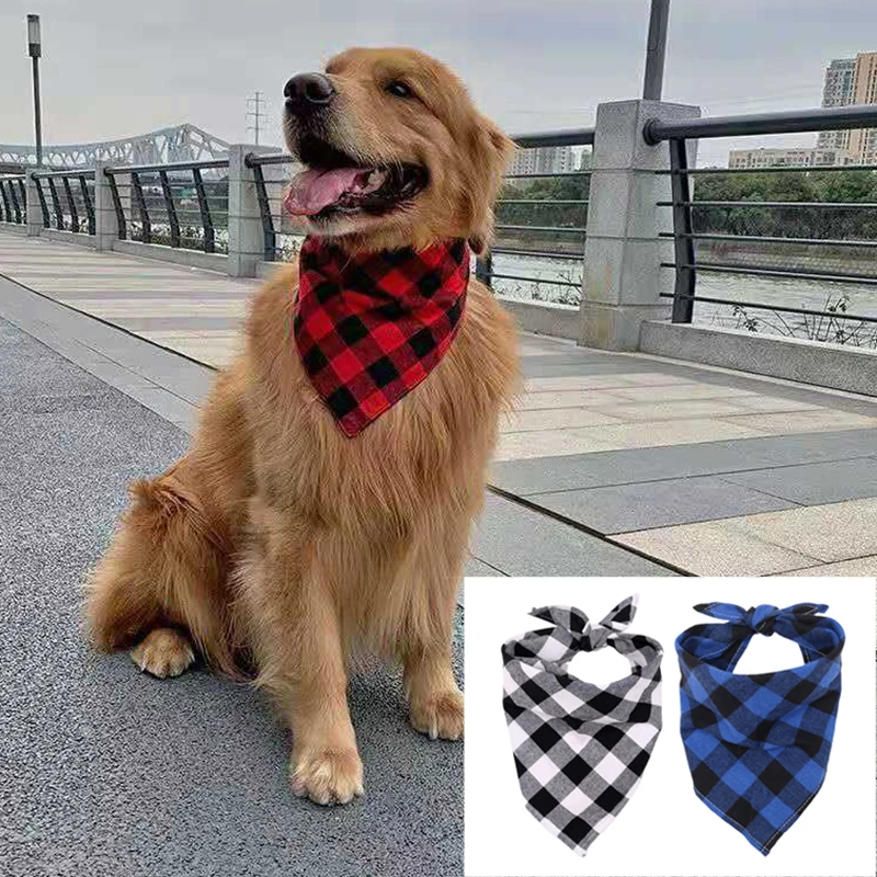 Pañuelos de algodón para perros grandes, Baberos para perros medianos y grandes, bufanda triangular clásica a cuadros para mascotas, accesorios de cosas para mascotas Golden Retriever