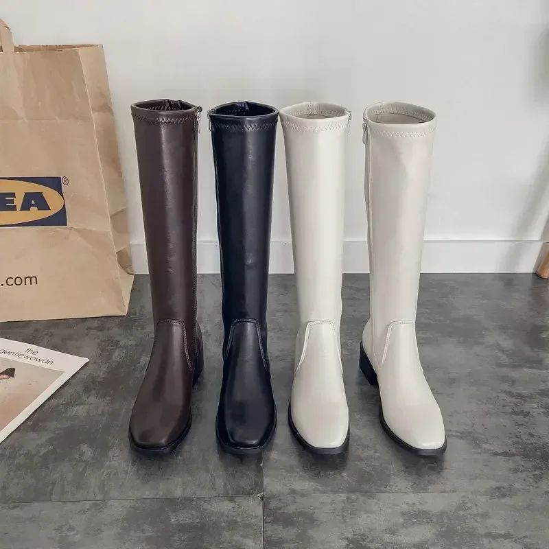 Botas blancas de invierno para Mujer, Botas sexis hasta la rodilla, botines elásticos a prueba de frío y cálidos, botines Chelsea Plus 2024 - imagen 5