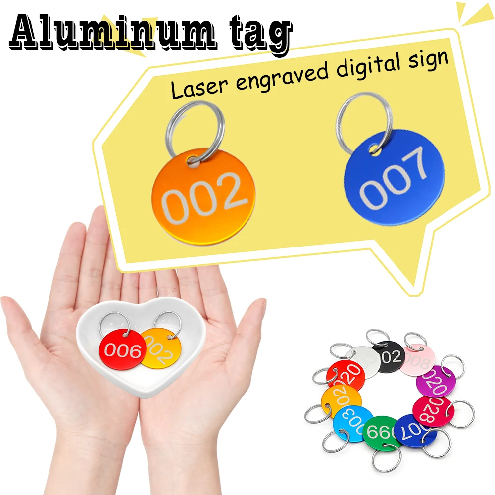Etiquetas de nombres de aluminio redondas personalizadas grabadas con láser 0-200 etiquetas de identificación de llavero accesorios de decoración