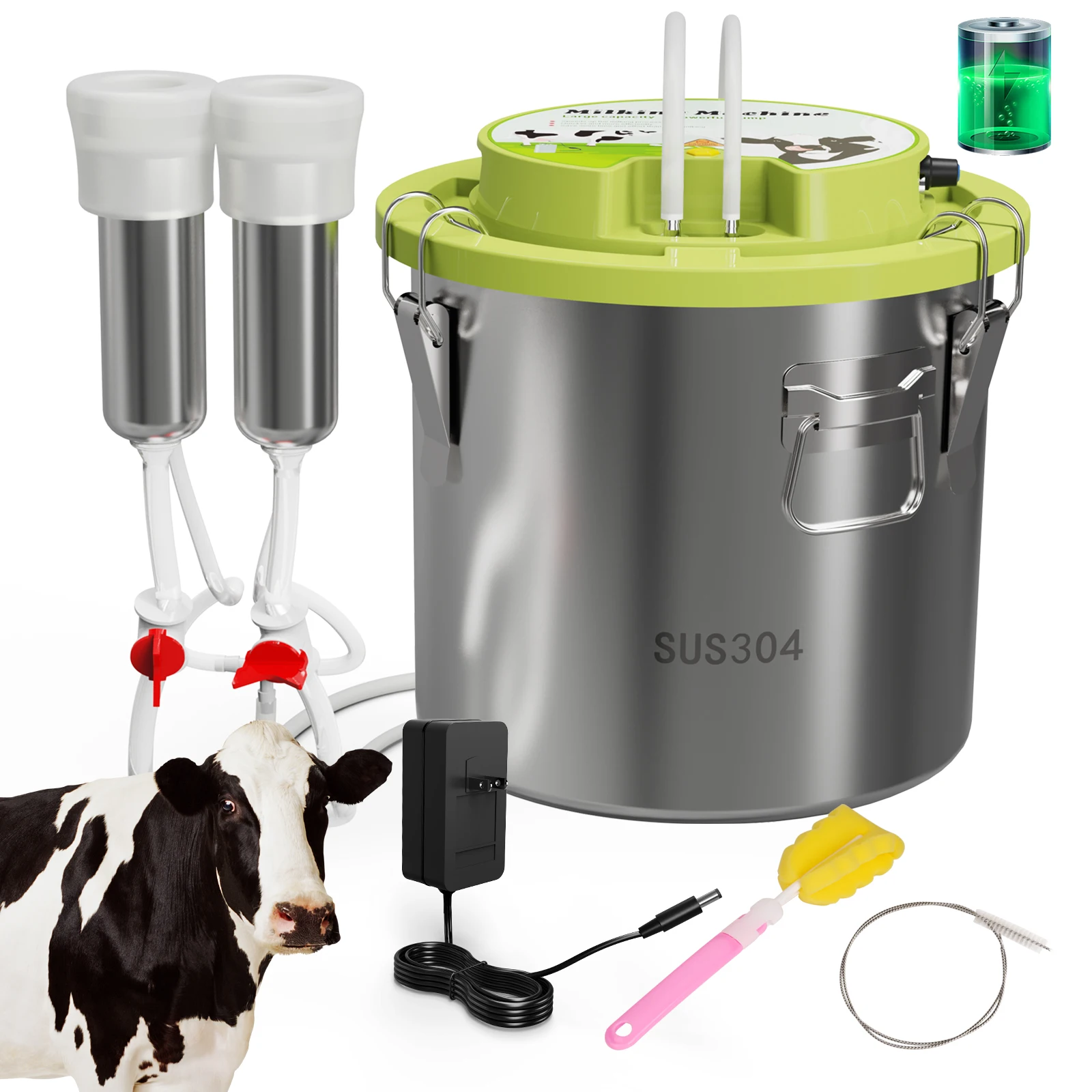Máquina de ordeño integrada eléctrica para ovejas y vacas de 12L/16L, máquina de ordeño recargable y enchufable de acero inoxidable 304 para ganado - imagen 2