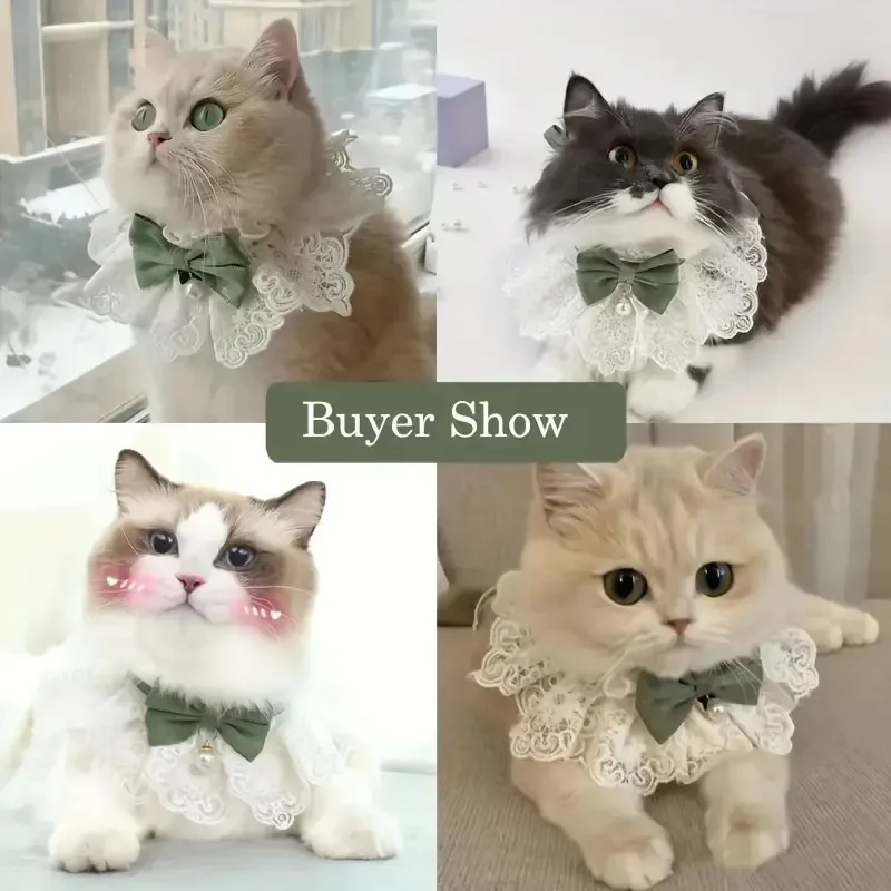 Collar de perlas con lazo de encaje, pañuelo para perro y gato, gatos, gatitos, perros, cachorros, babero, Collar, corbata, correa para el cuello, accesorios para bufanda - imagen 2