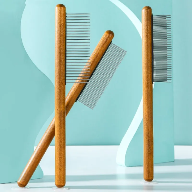 Peine para gatos, cepillo de madera, peine para gatos, removedor de pelo para mascotas, cepillo de masaje para gatos, peines de cuidado para mascotas, cepillos para perros con apertura de nudos - imagen 3