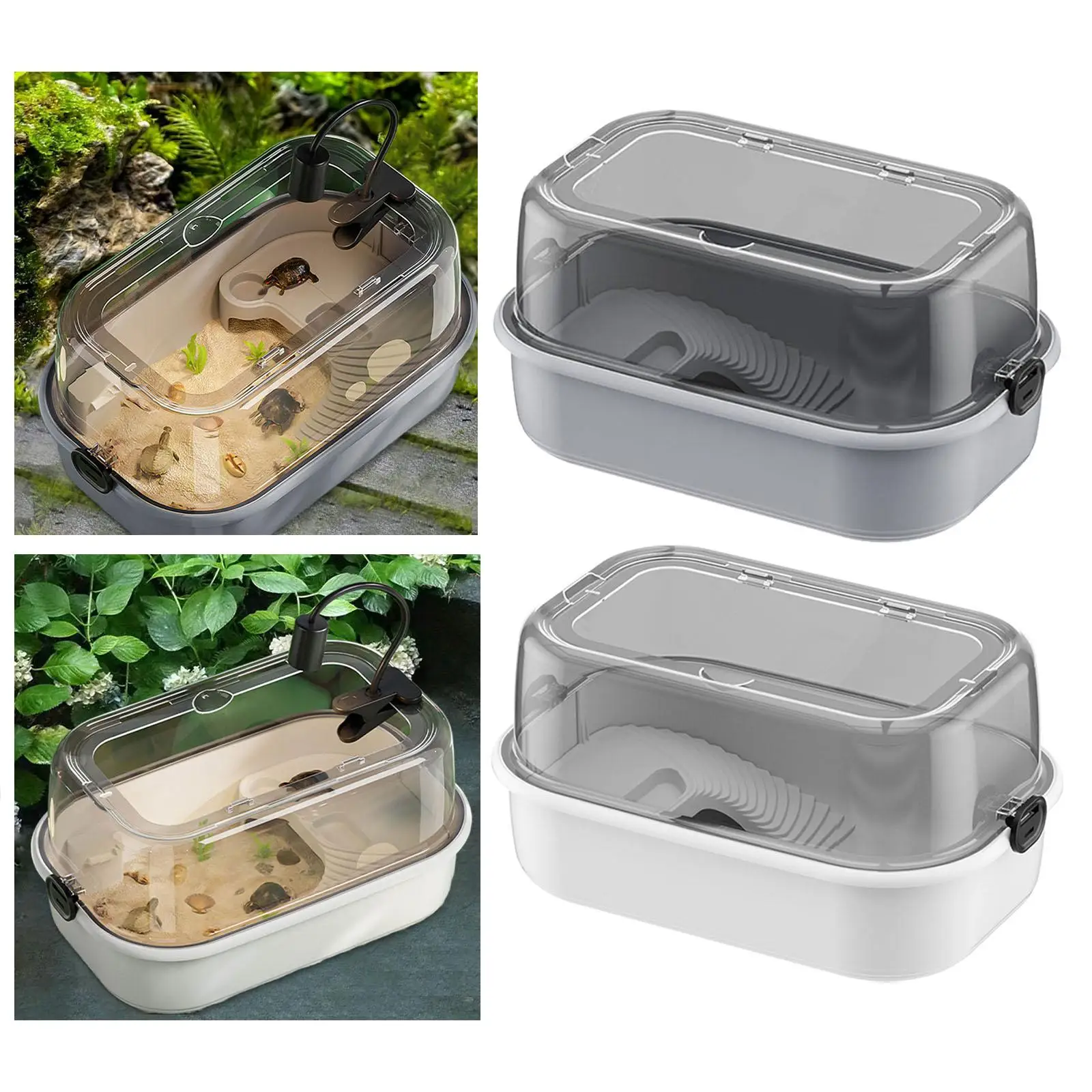 Acuario de tortuga con plataforma y área de natación, jaula de tortuga, tanque de cría de rana, cangrejo de Río, ermitaño - imagen 4