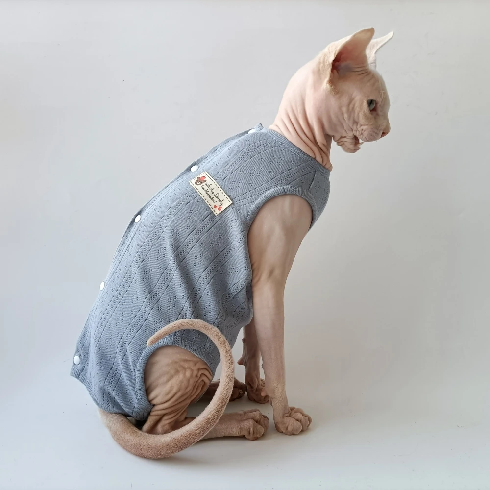 Ropa de verano para gatos Sphynx ropa de verano pijama de algodón de cuatro piernas herida de gato hembra desinfección antiácaros ropa de recuperación quirúrgica para gatitos devenrex ropa de cuerpo transpirable