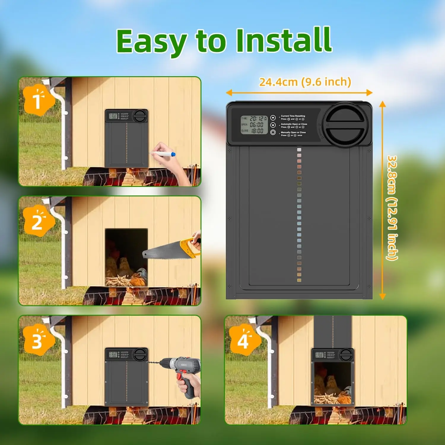 Puerta automatica para gallinero con bateria, temporizador y LCD - imagen 5