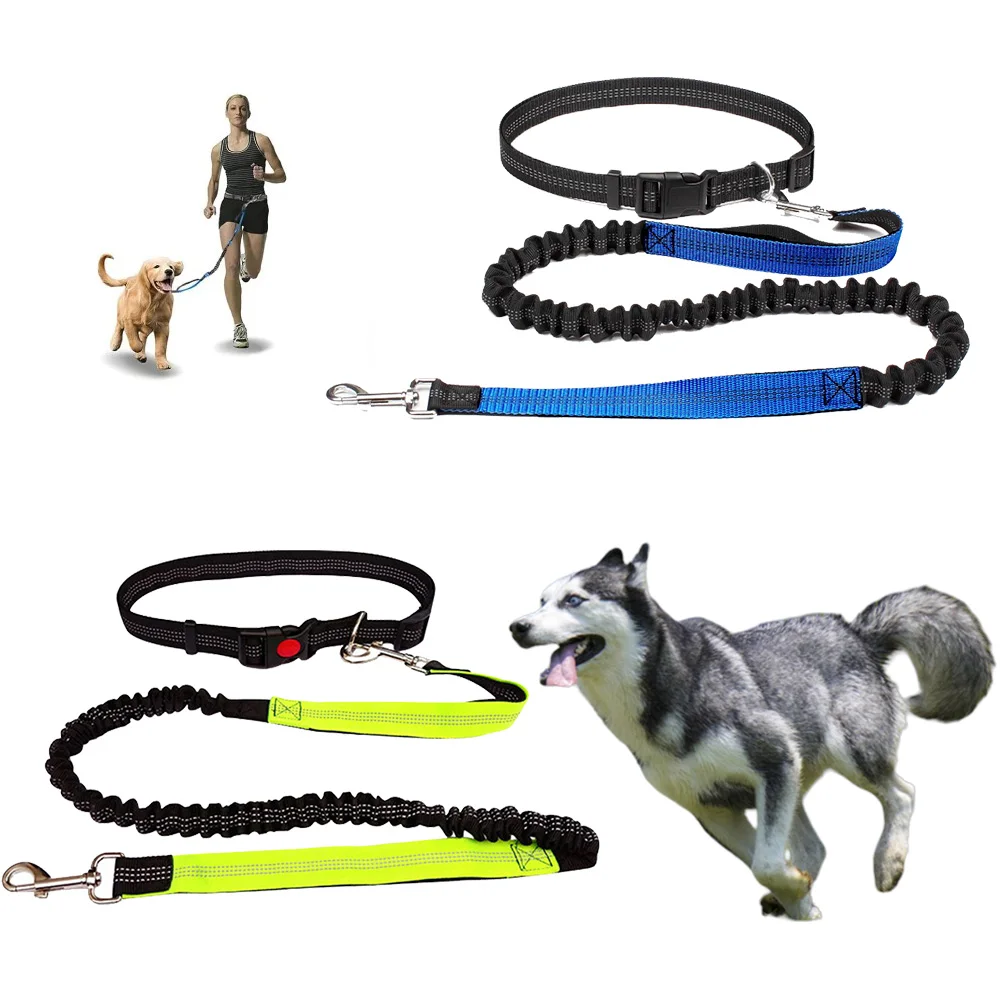 Correa reflectante, cuerda de tracción, cinturón para correr para perros y mascotas, manos elásticas para correr libremente, correa para perros, arnés de correas con anillo en D de Metal