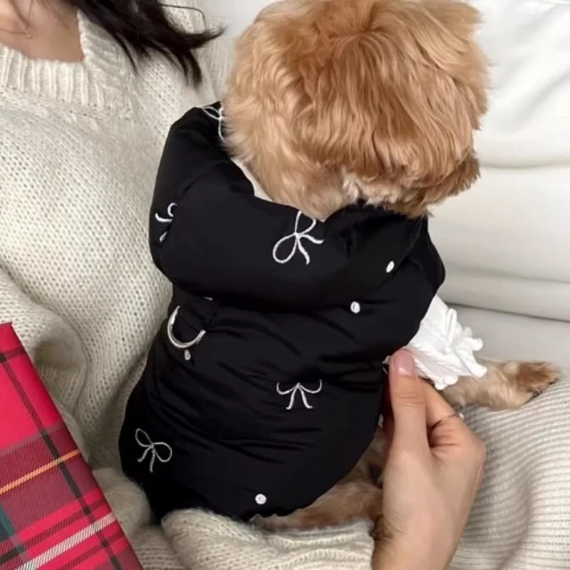 Chaqueta de plumón cálida para perro, ropa con estampado de lazo para perro, chaleco suave y bonito para cachorro, chaqueta de gato a la moda, abrigo, disfraz de caniche, suministros para mascotas
