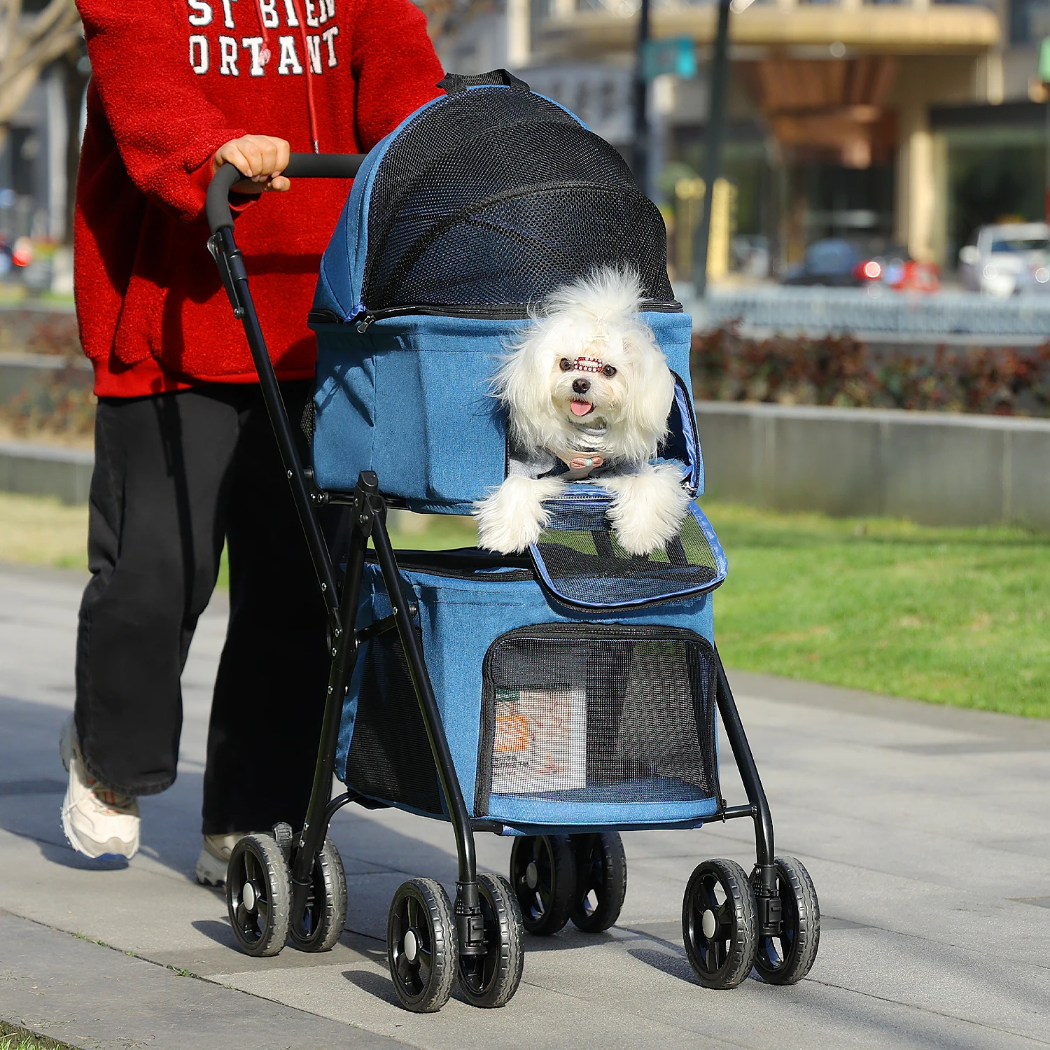 Double Pet Stroller for Small Dogs or Cats Lightweight Foldable Double Dog Stroller with Detachable Carrier for Travel Camping - imagen 3
