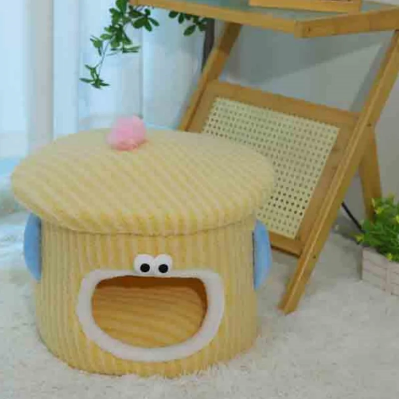 BOOTEELY, bonita cama para gatos de dibujos animados, cueva para mascotas de pana suave con diseño de cara Adorable, nido para dormir cálido para gatitos - imagen 5