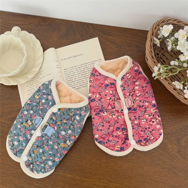 Ropa de invierno Floral para perros, abrigo para cachorros, chaqueta para mascotas, monos para perros, gatos, Chihuahua, Yorkie, perro salchicha, chaleco cálido de felpa