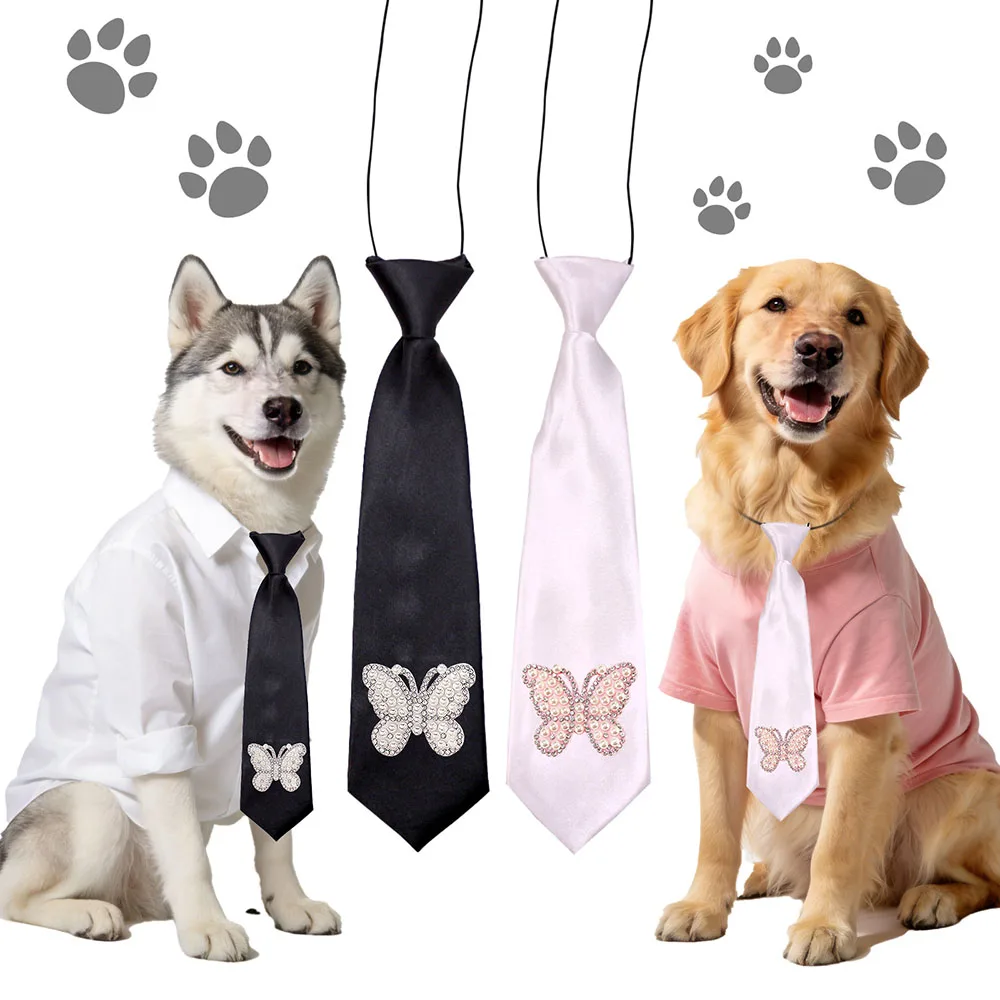 Corbatas decorativas para perros grandes – Estilo blanco y negro con diamantes