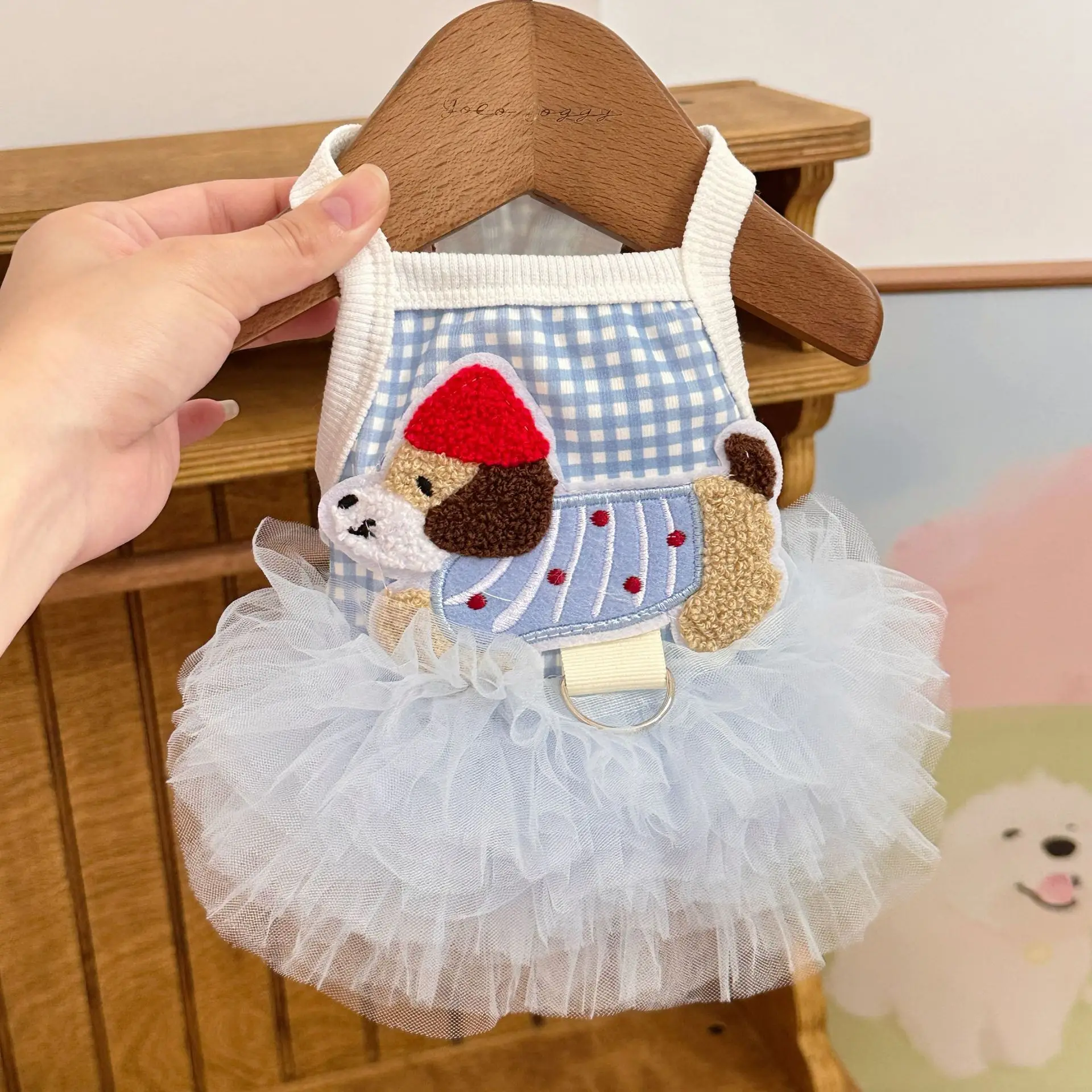 Vestido para perro pequeño con falda de tul a cuadros, estilo princesa - imagen 2