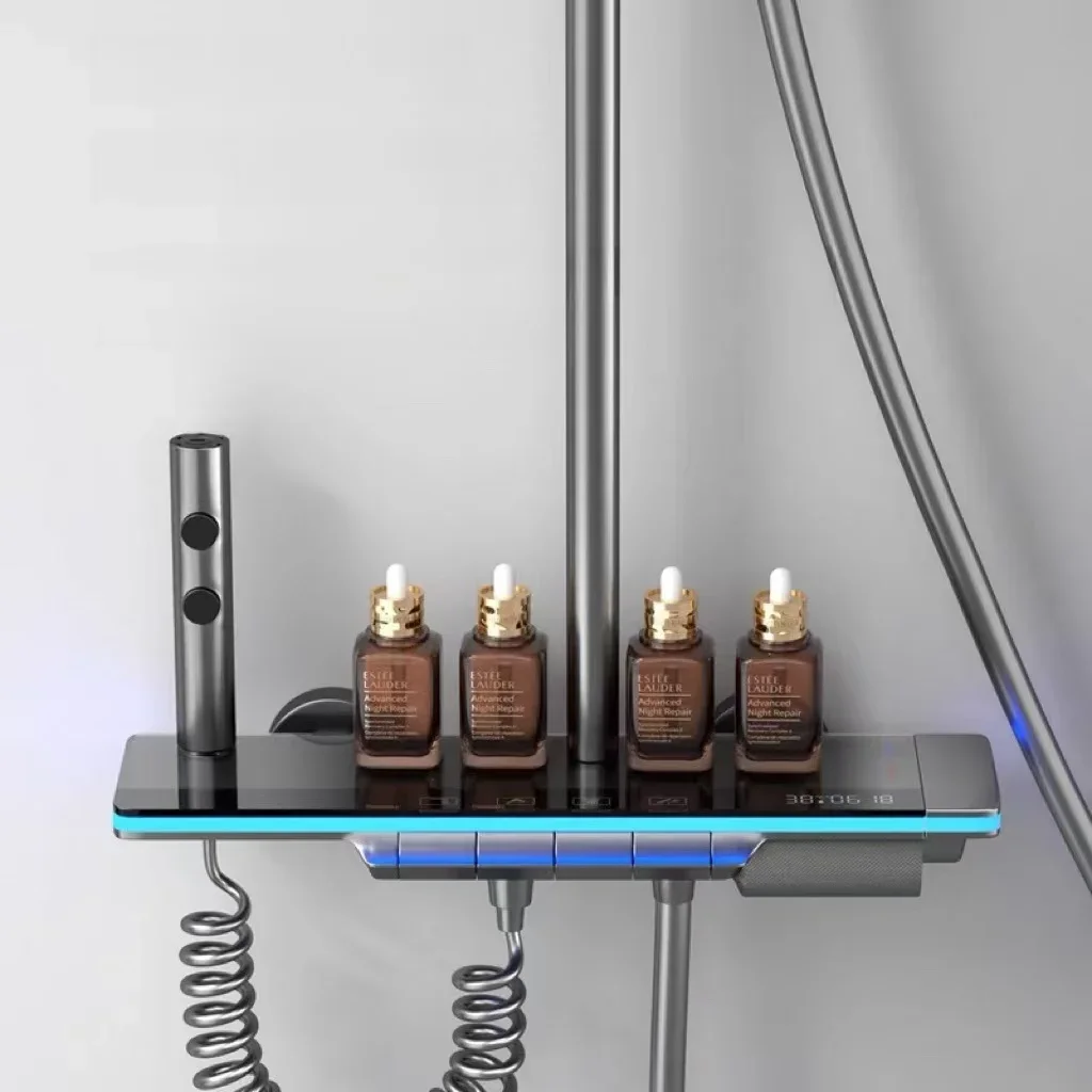 Juego de ducha gris para baño, mezclador de ducha caliente y fría, luz LED Digital ambiental, Sistema de ducha montado en la pared para bañera - imagen 3