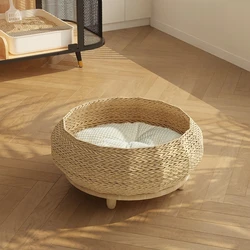 Cama ratán para gato con cojín suave – Estilo minimalista