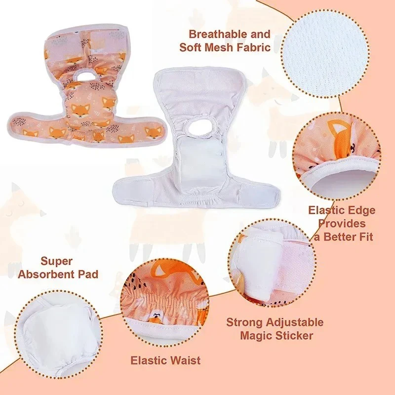 3pcs Set Washable Female Dog Physiological Pants Cute Cartoon Print Dog Diaper Underwear Dog Sanitary Panties Random Colors - imagen 5