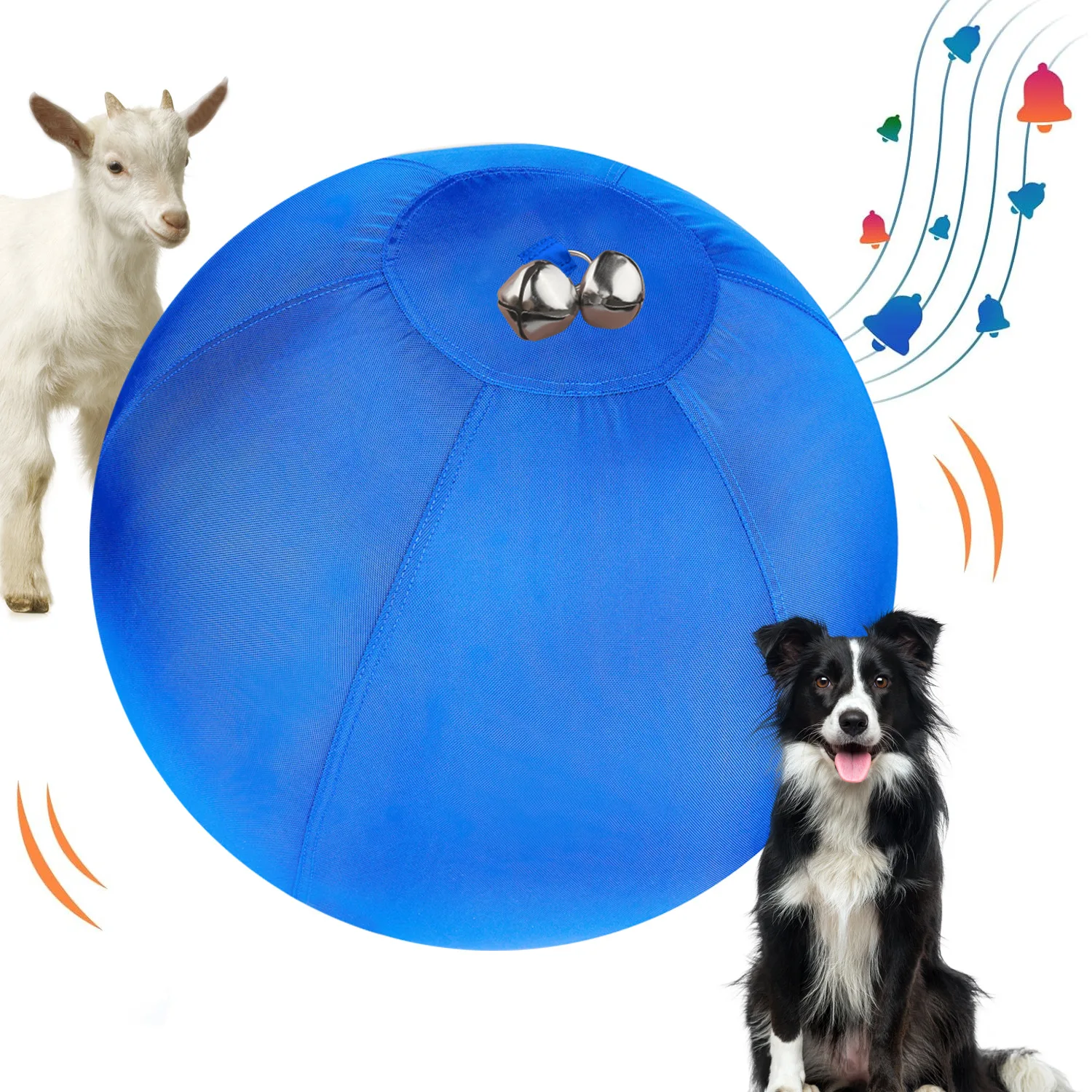Pelota de rugido de 17,7 pulgadas con campana para perros, pelota de entrenamiento inflable para perros, juguetes de doble capa, pelota grande resistente para perros para razas Herding