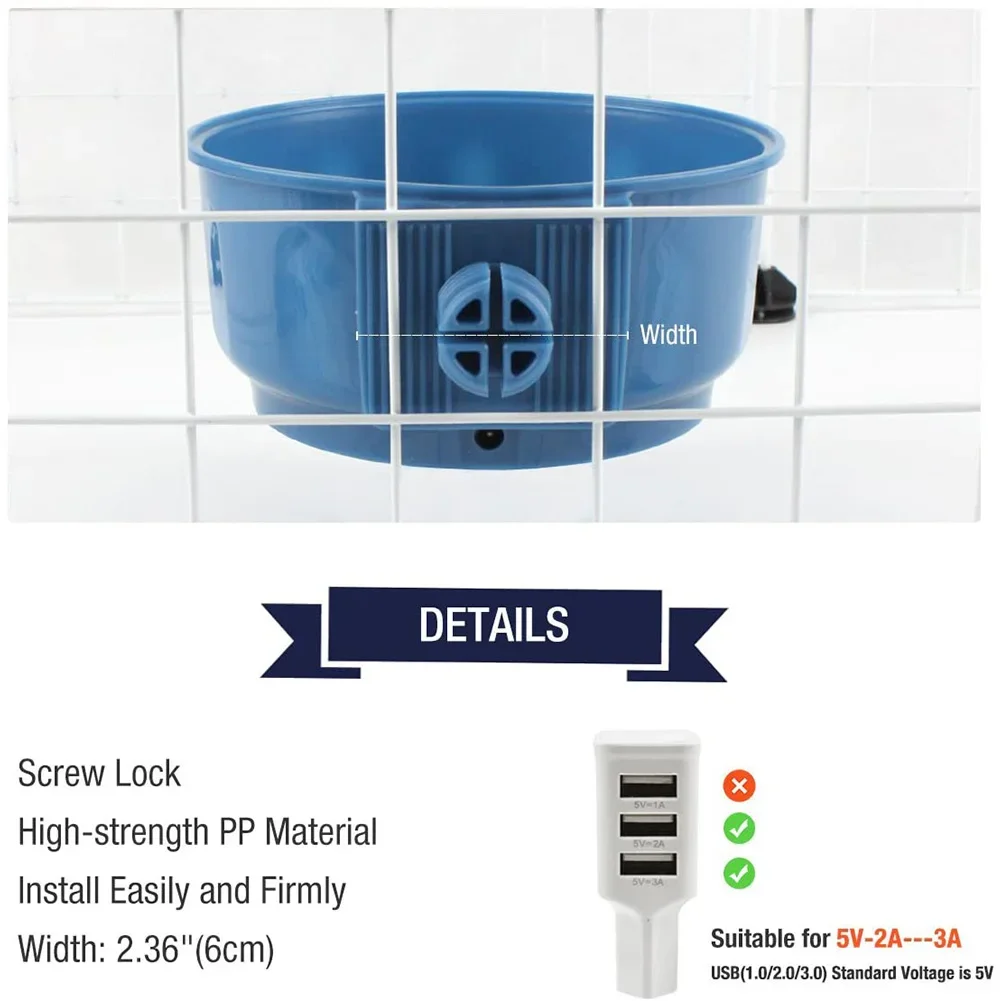 Cuenco de agua de alimentación con calefacción para perros y gatos, cuenco colgante para jaula de mascotas, alimentador de agua potable con calefacción, conejos y pollos, Invierno - imagen 4