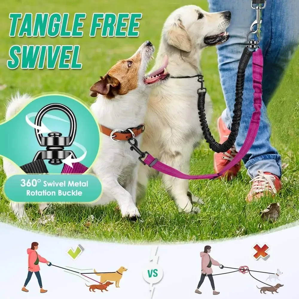 Accesorio de correa doble para perros de 16 pies de largo, correas dobles para entrenar perros pequeños a grandes, correa ajustable, cuerda elástica que absorbe los golpes - imagen 3