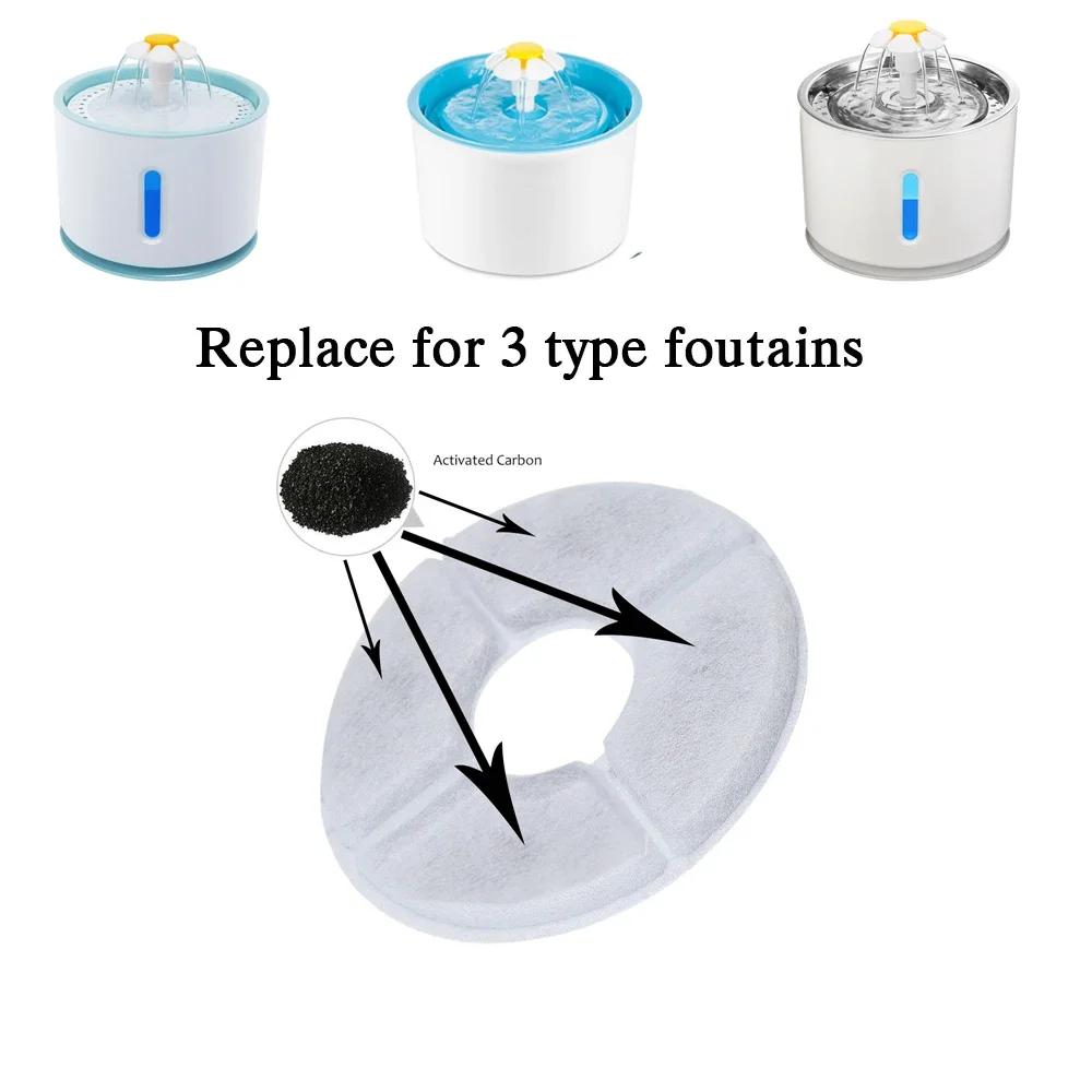 Cat Water Fountain Filter Stainless Steel Top,12 Carbon Filters Pack, Cat Fountain Pet Water Fountain Activated Carbon Filter - imagen 2