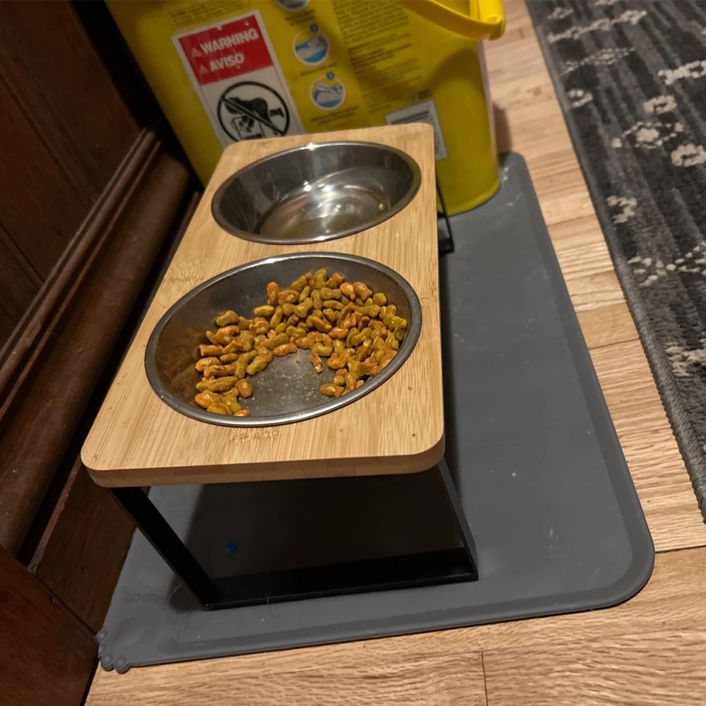 Solución de alimentación interior para gatos y cachorros 2 Acero inoxidable 15 °   Cuencos elevados inclinados Base de bambú antideslizante para mascotas pequeñas y medianas - imagen 5