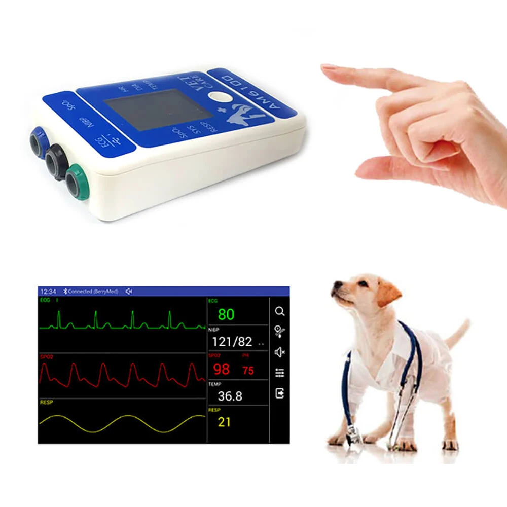 Monitor Bluetooth multiparámetro para animales, equipo veterinario ECG NIBP SpO2 Resp Temp PR, incluye Hospital para mascotas y gatos - imagen 5
