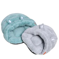 Cama nido para gatos y perros pequeños con orejas, cálida de peluche
