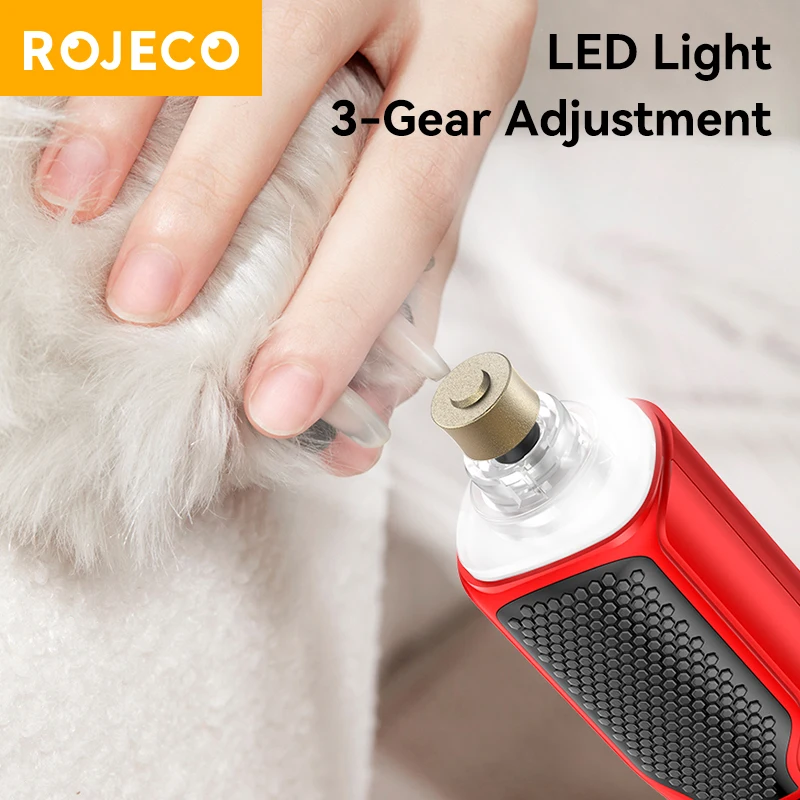 ROJECO-amoladora de uñas eléctrica para mascotas, cortaúñas recargable para el cuidado de las patas de perro, luz LED, 7 velocidades, amoladora de uñas ajustable con garra de gato - imagen 3