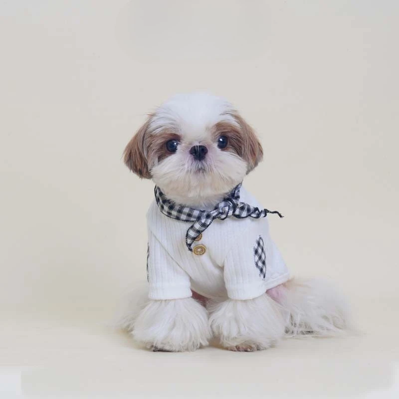 Sudadera con capucha a cuadros para mascotas, bufanda bonita, Schnauzer, Teddy, camisa Base para perros pequeños, ropa para perros pequeños, ropa para cachorros, otoño e invierno - imagen 3