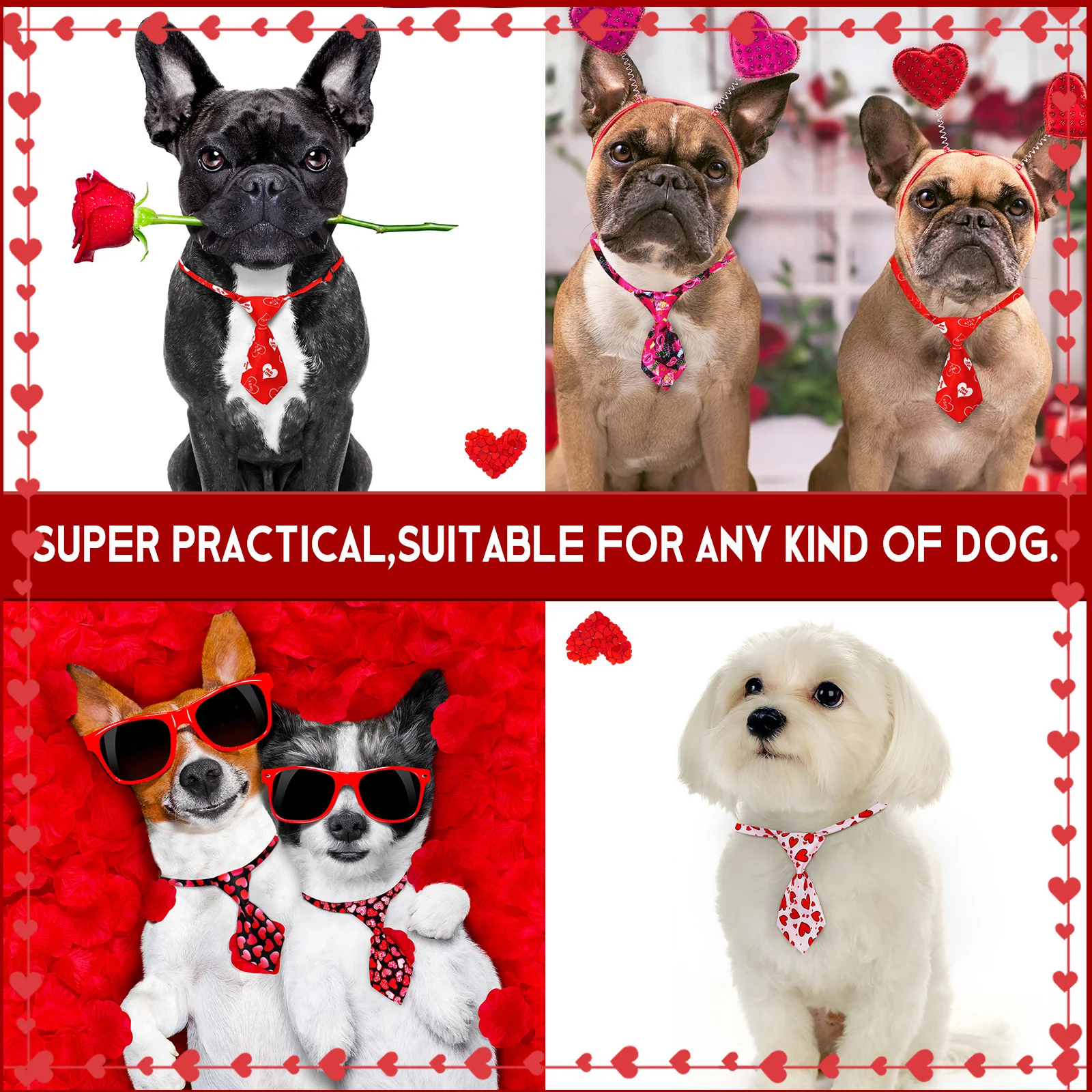 50 Uds. Corbata para perro pequeño, corbata para gato/pajaritas para el Día de San Valentín, corbatas ajustables para perros y mascotas, accesorios de aseo