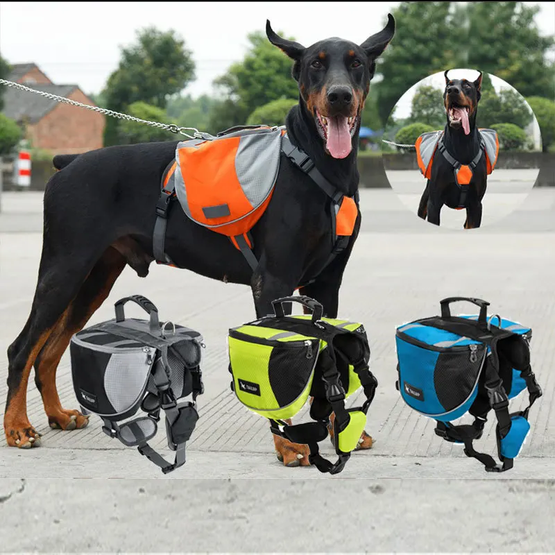 Mochila de tela Oxford para exteriores para perros, bolsa de aperitivos doble, bolsa de entrenamiento para perros, bolsa de sillín reflectante impermeable, bolsa táctica para perros medianos y grandes