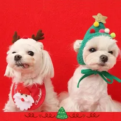 Disfraz navideño para perros y gatos con gorro de Papá Noel y bufanda
