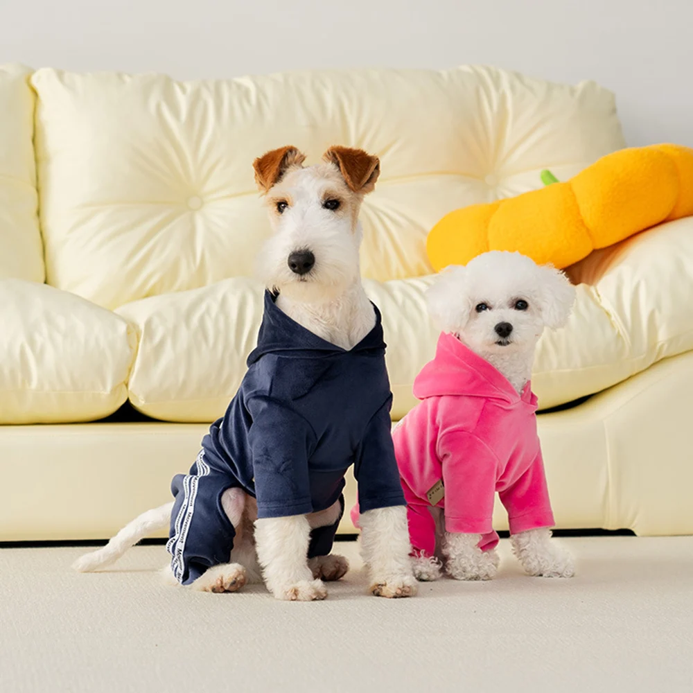 Sudaderas con capucha para perros, mono para perros pequeños, gatos, cachorros, disfraz de terciopelo suave, pijamas con capucha de invierno, trajes de chándal, chaqueta deportiva - imagen 3