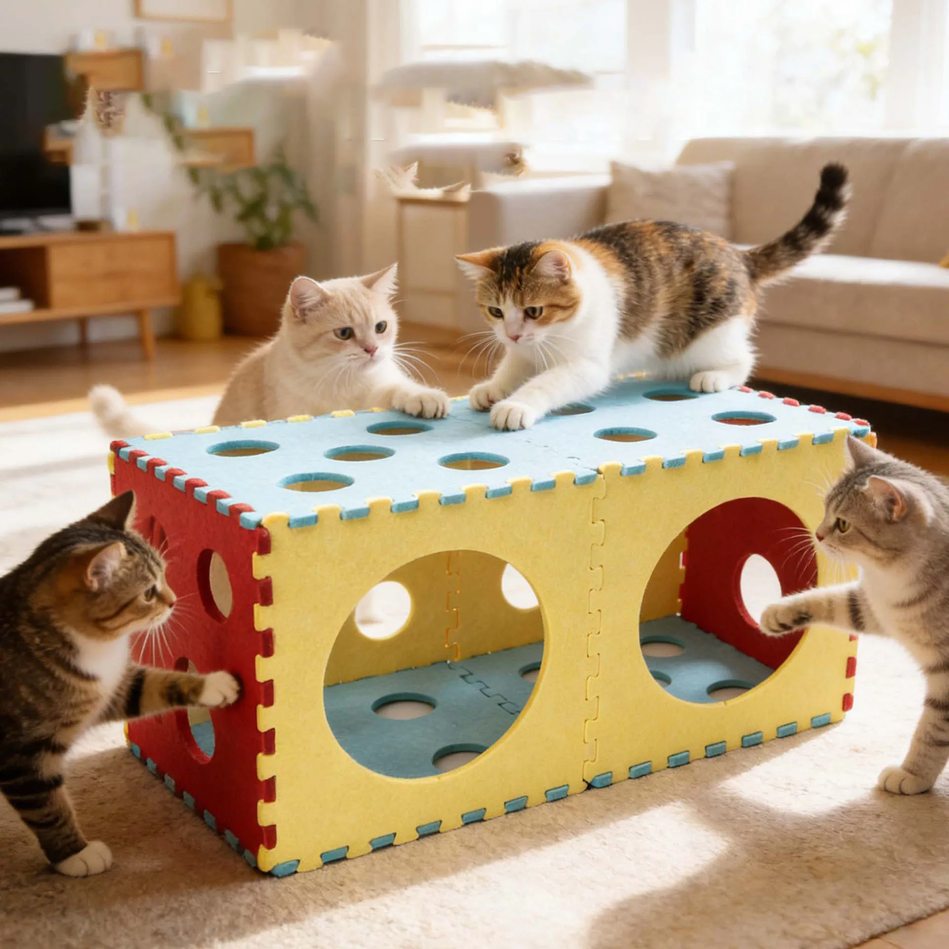 Túnel plegable para gatos - Juguete interactivo interior - imagen 3